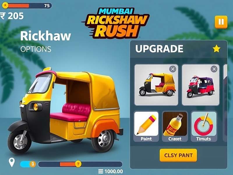 Mumbai Rickshaw Rush Customization Mumbai Rickshaw Rush rickshaw customization screen showing various paint options and upgrades